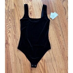 Good American Velvet Square Neck Bodysuit Black GB0677 XS NWT